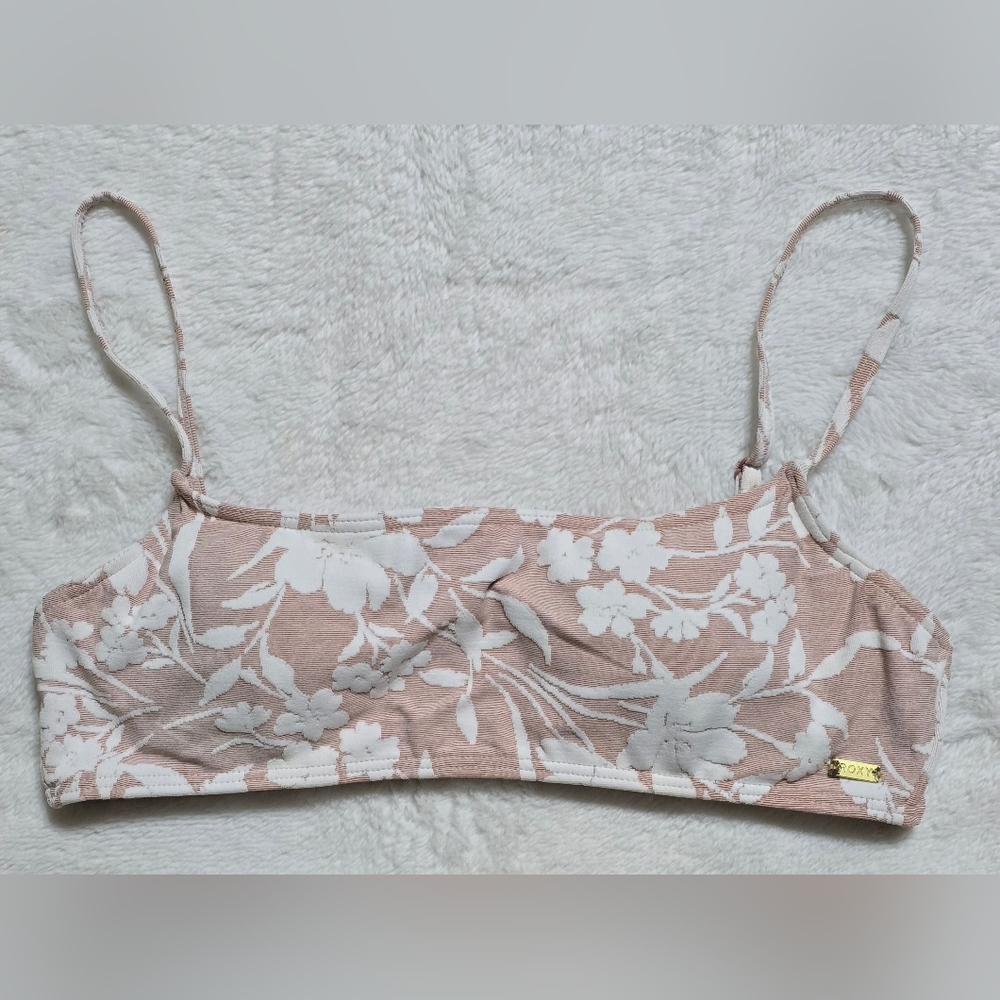 Roxy Bikini Top Size M Medium Groovy Wavy Bralette Bra Support Pink White Floral - Picture 5 of 8